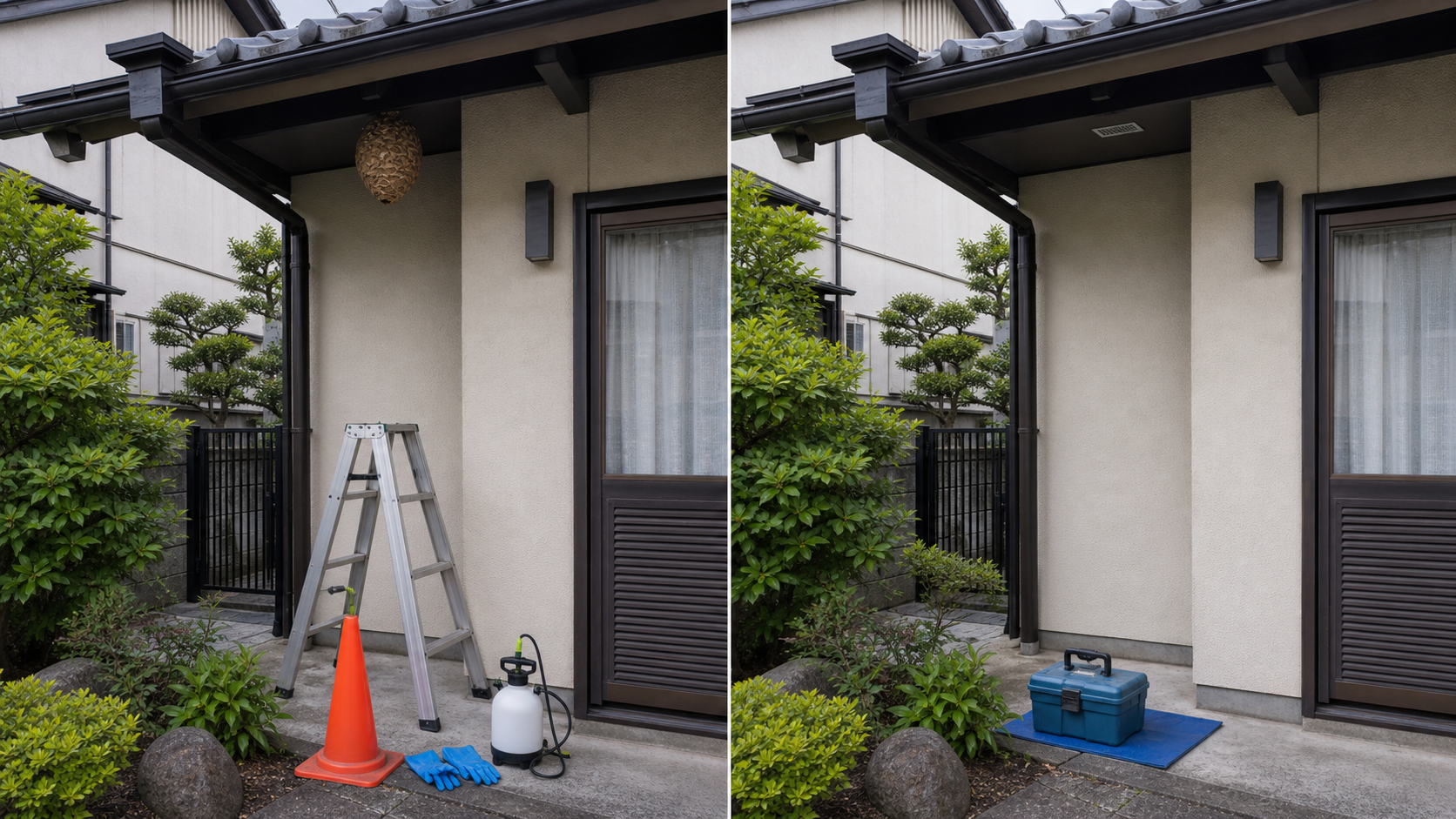 害虫駆除の確認と除去前後イメージ
