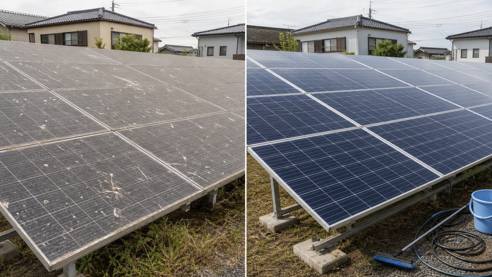 太陽光パネル清掃前後イメージ