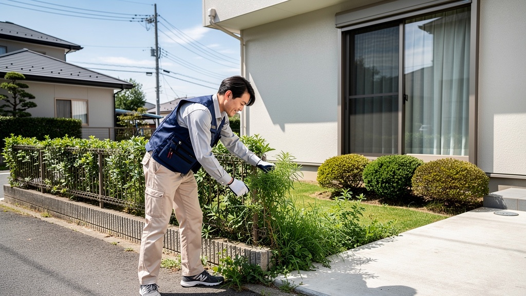 川口市で草刈り・草むしりを行う現場の様子