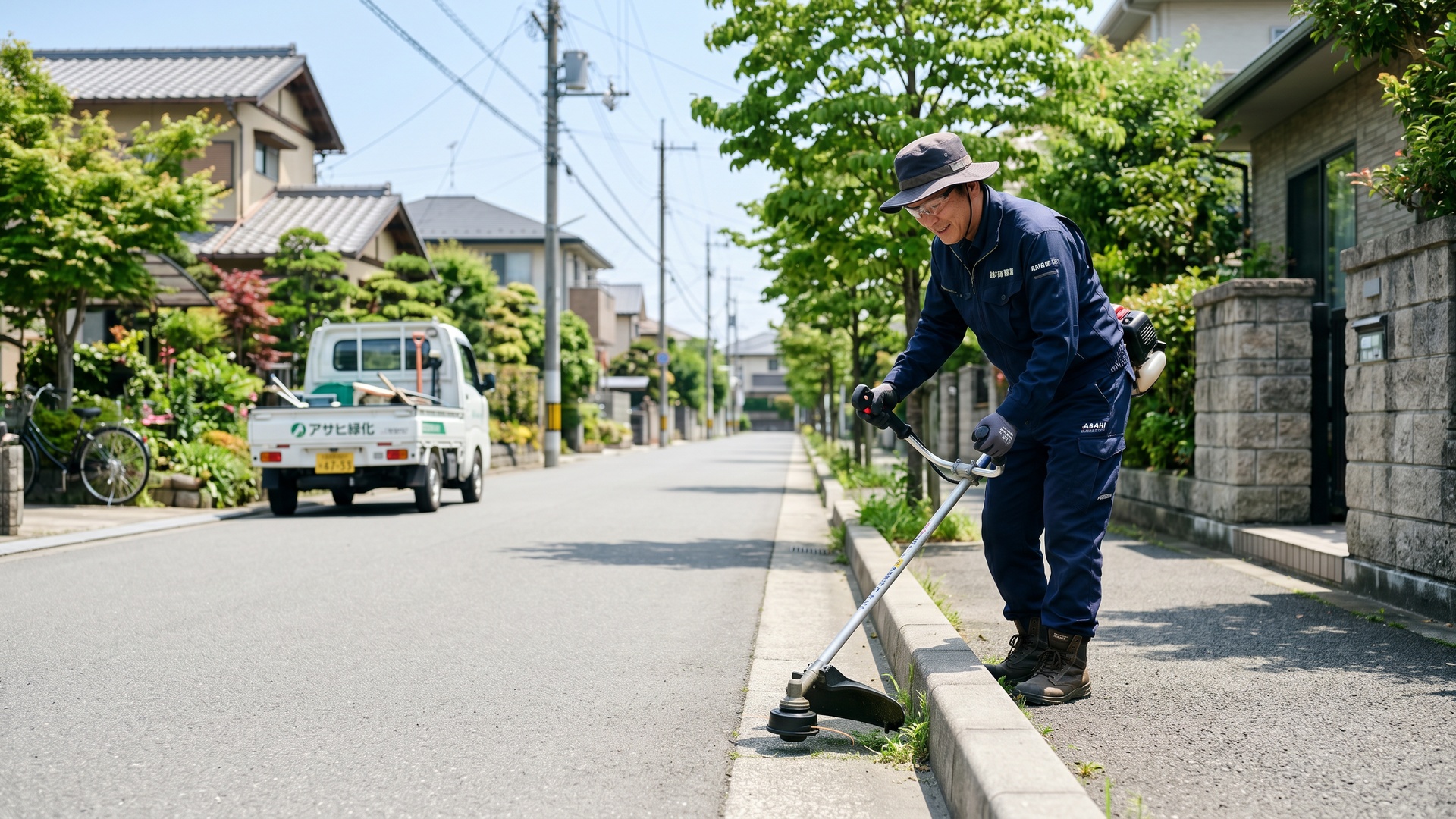 川口市で草刈り・草むしりを行う現場の様子