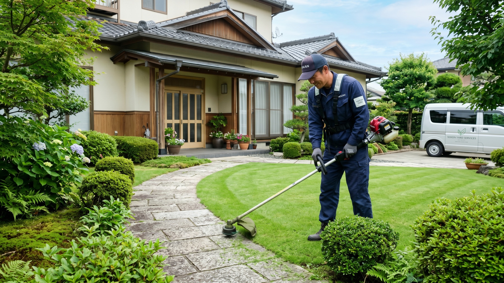 川口市で草刈り・草むしりを行う現場の様子