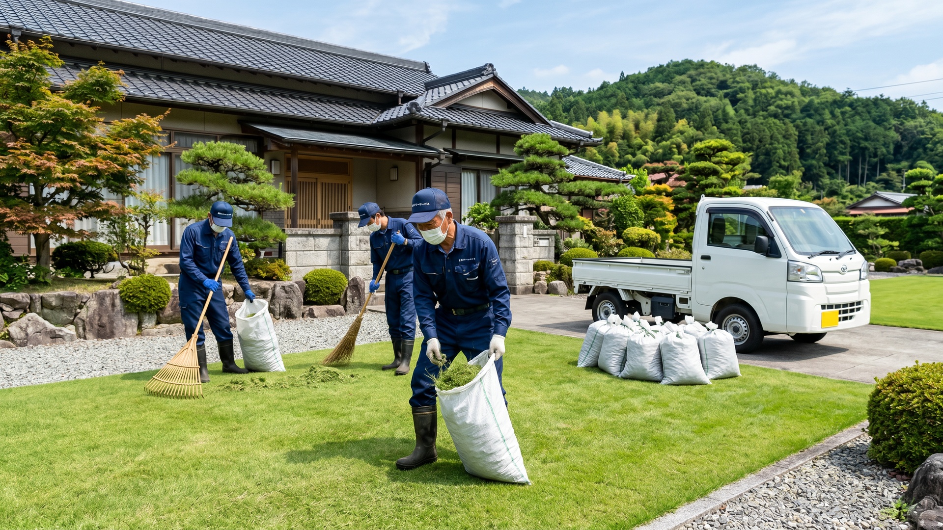 川口市で草刈り・草むしりを行う現場の様子