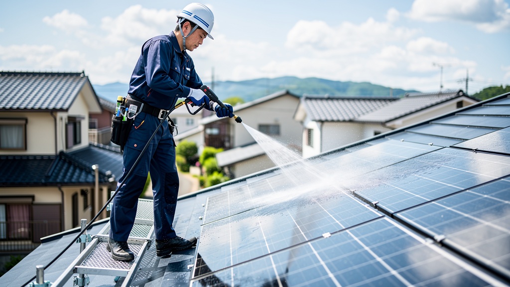 川越市の住宅で太陽光パネル清掃を実施した現場