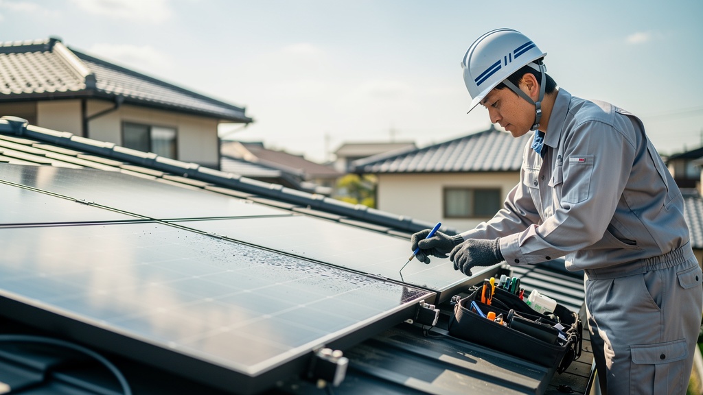 川越市の住宅で太陽光パネル清掃を実施した現場